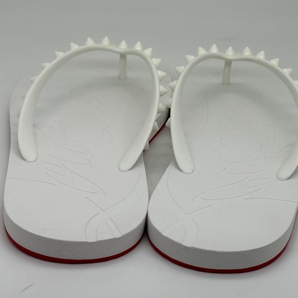 Christian Louboutin LOUBI Spikes Studded Flip Flop Flat Rubber Sandal Shoes - Picture 8 of 12